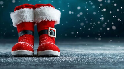 Santa&acirc;&euro;&trade;s boots and belt, with snowflakes falling around.