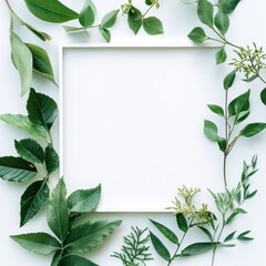 Naklejka premium Green foliage frame with empty space for text suitable for festive or promotional content creation. Generative AI