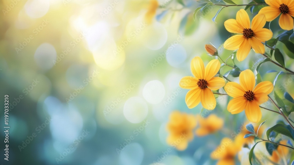 Leinwandbilder bright yellow flowers in soft focus against a blurred background create a serene and inviting atmosp