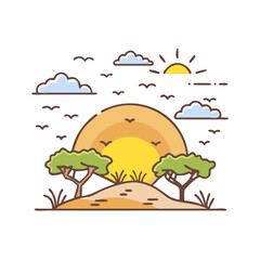 sun setting over savanna icon, sun setting over savanna vector,
