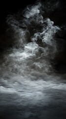 Obraz premium A mystical haze spirals through the smoke, forming a captivating symphony of dark and light. This ethereal display presents an abstract choreography of fog and brightness on a black canvas.