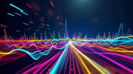 Abstract background with pulsating soundwaves and dynamic vibrations in neon colors for audio tech branding and music industry ads