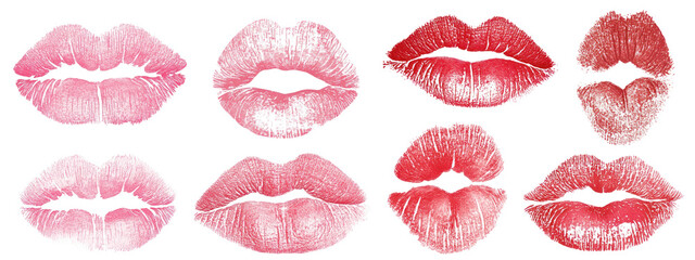 PNG Colorful lipstick kiss prints, element set on transparent background