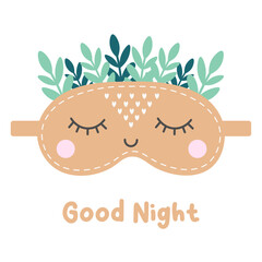Cute sleep mask. Eye mask. Accessory for night relaxation. Vector flat illustration
