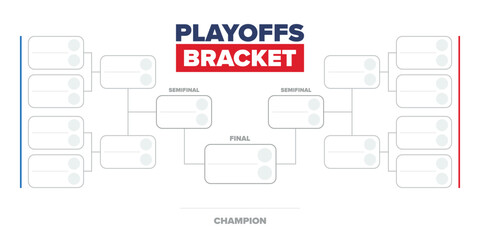 Playoffs bracket. Playoffs grid. Sport tournament bracket. Game and competition schedule. Season final. Team and players. Championship winner. Match score. Vector poster