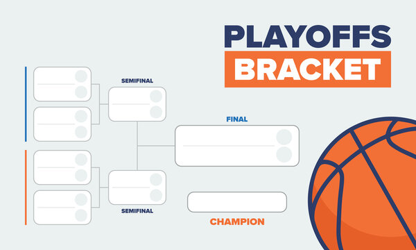 Playoffs bracket. Playoffs grid. Sport tournament bracket. Game and competition schedule. Season final. Team and players. Championship winner. Match score. Vector poster