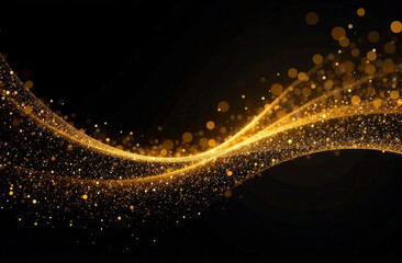 Obraz premium Golden line on black background, shiny wave. Modern texture, glow and luxury.