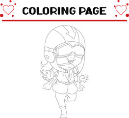 pilot girl is using smart helmet coloring page for kids