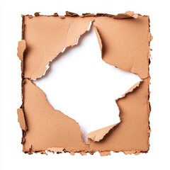 Torn cardboard with jagged edges revealing blank white space