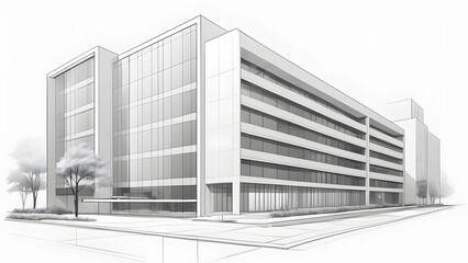 線画の建築イラスト、オフィスビル
