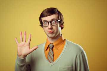 Quirky Retro Portrait of a Young Man with Glasses in Vintage Style with Bright Background for Fun Concept