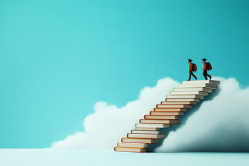 Symbolischer Aufstieg &uuml;ber eine Treppe aus B&uuml;chern zu akademischem Erfolg

