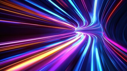 Dynamic abstract neon light trails in vibrant colors, creating a motion-filled streaked pattern, symbolizing energy and speed. Perfect for futuristic and modern design themes.