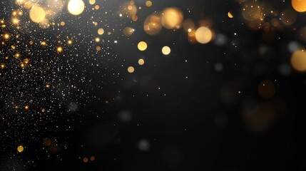 Golden bokeh lights sparkling against a dark background, creating a festive and magical atmosphere, symbolizing warmth and celebration. Perfect for holiday and elegant themes.