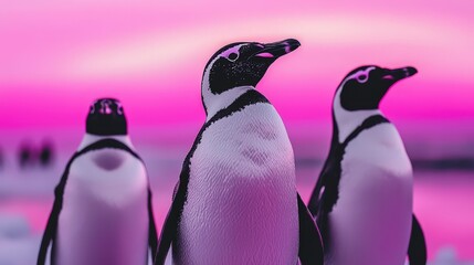 Obraz premium Penguins in a vibrant sunset antarctic ecosystem wildlife photography natural environment close-up view animal behavior