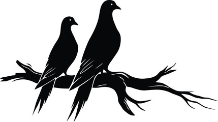 Graceful Silhouettes of Birds stands on  a branch