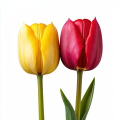 Bright Yellow and Red Tulips Isolated on White Background