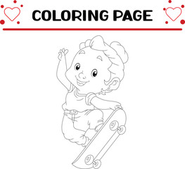 cool girl is playing skateboard coloring page for kids