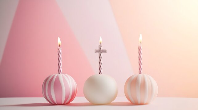Three Lit Candles on Cakes Celebrate a Special Occasion