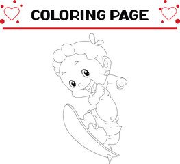 happy girl is playing surfing board coloring page for kids