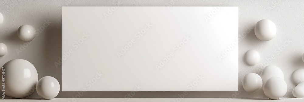 Poster Modern minimalist design with ample copy space featuring white spheres and rectangular area for text placement. Generative AI