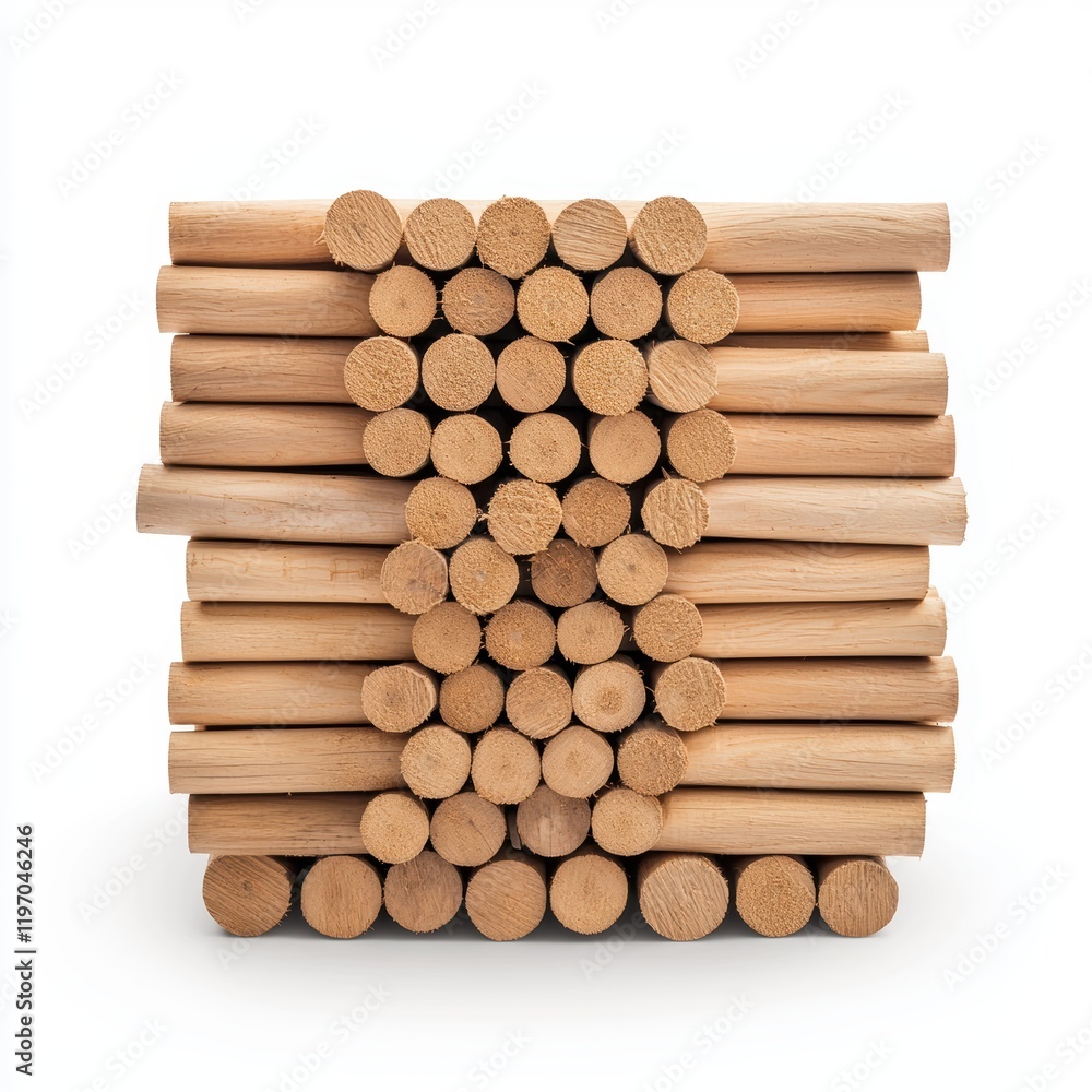 Poster wooden logs arranged in a neat stack with smooth surfaces