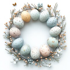 Obraz premium Elegant Easter wreath with pastel eggs and flowers