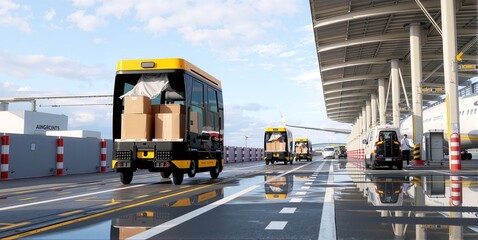 Automated vehicles at airports optimize air cargo transport from planes to distribution centers using intelligent technology