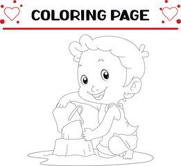little girl is playing with sand beach coloring page for kids