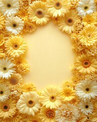 Obraz premium Pastel Yellow Flowers Frame Soft Elegant Floral Background