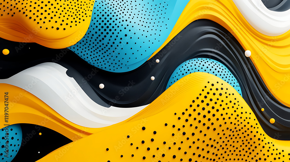 Poster abstract colorful waves of yellow, black, and blue creating a dynamic fluid design with texture