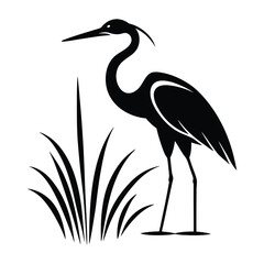 Heron black and white logo design.