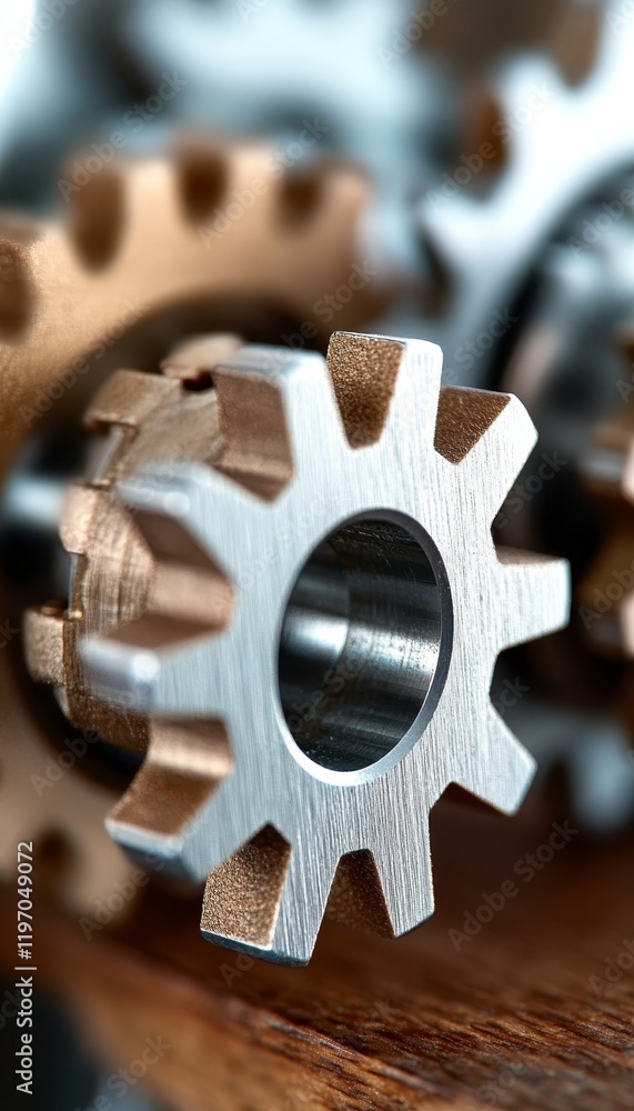 Poster interlocking precision gears a close-up view of industrial mechanics and engineering