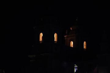 Leiria by night. Empty city streets. Low light. Massive contrast