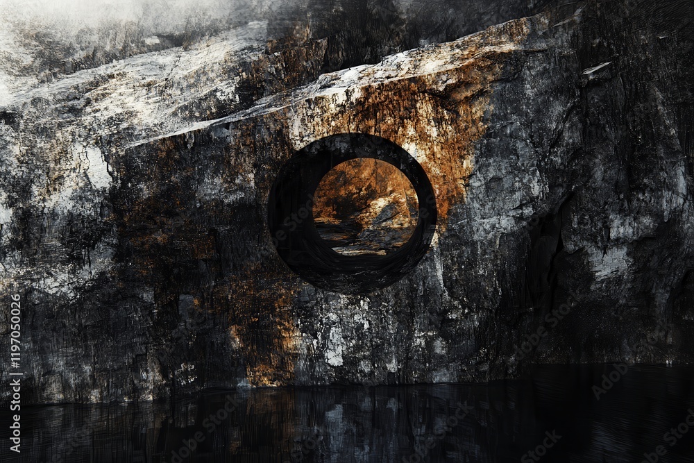 Poster abstract tunnel in rock with double exposure effect