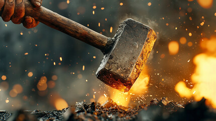 Blacksmith Hammering Metal in Dramatic Lighting