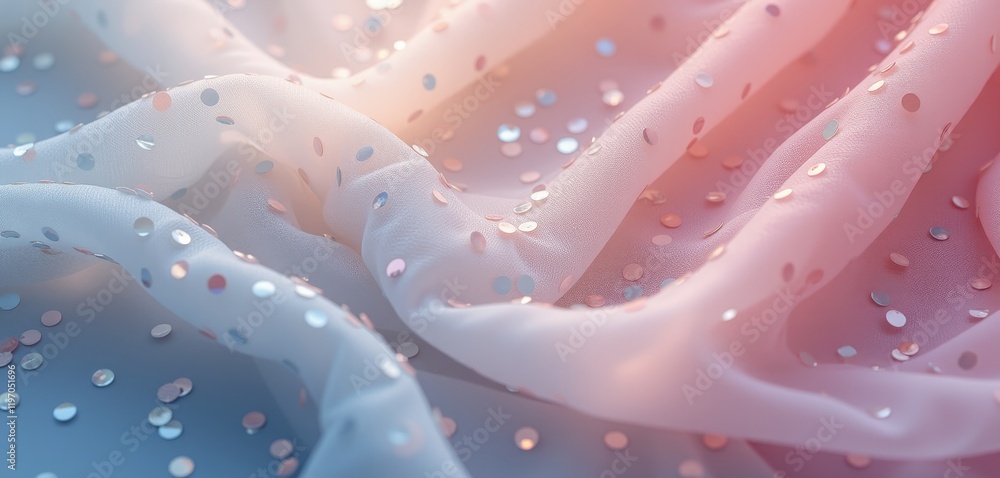 Poster multicolored gradient chiffon fabric with sequins and soft light