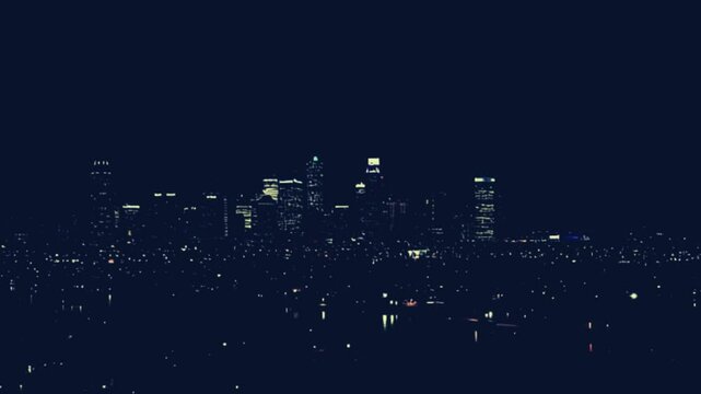 Cinematic city skyline at Night 4K HD video. A distant view of a cityskyline illuminated by twinkling light. 