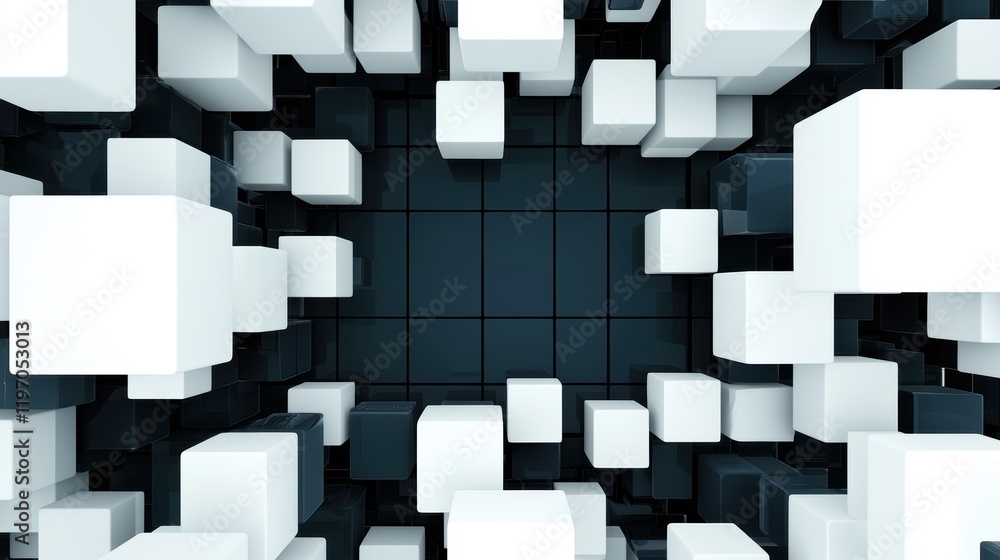 Aufkleber abstract 3d cubes in monochrome color palette from above view