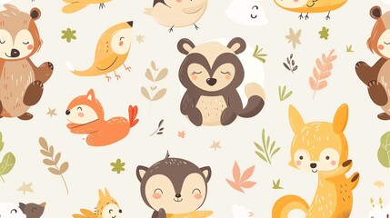 Cute cartoon animals seamless pattern. Perfect for kids, fabric, and wallpaper.