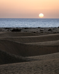 sand dunes in the desert, maspalomas, dunes, gran canaria, sunrise