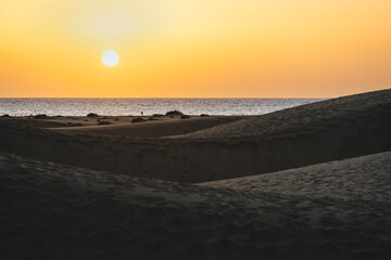sand dunes in the desert, maspalomas, dunes, gran canaria sunrise