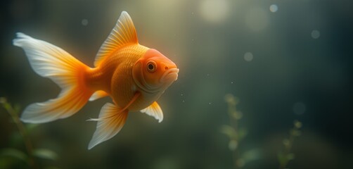 Goldfish swimming in lush underwater greenery.