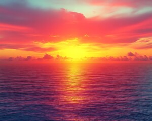 Obraz premium Vibrant sunset over calm ocean.