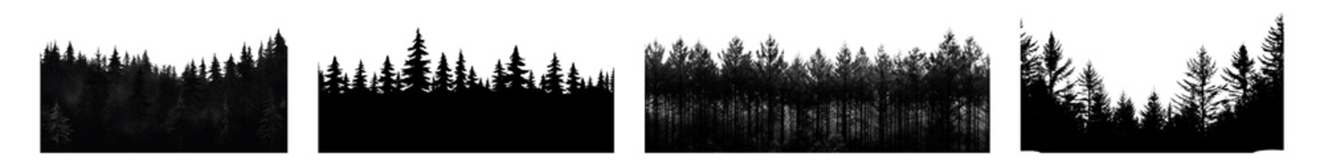 Obraz premium PNG Silhouetted forest tree line, element set on transparent background