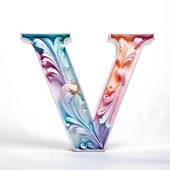 Paper Art Letter V with Floral Pattern