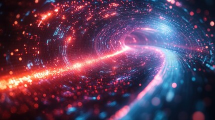 Obraz premium Futuristic digital tunnel with vibrant light streams and dynamic energy particles
