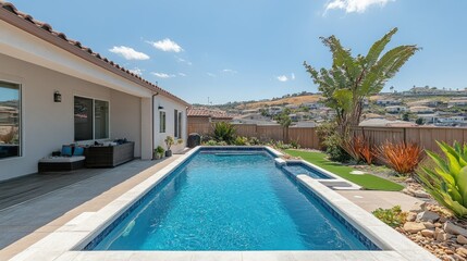 Luxury Backyard Oasis:  Swimming Pool and Modern Home