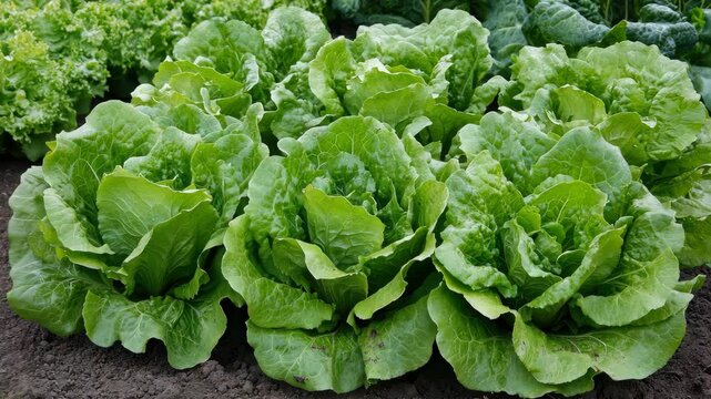 Lettuce plants thrive in a well-maintained garden, displaying lush green leaves and organized rows ready for harvest