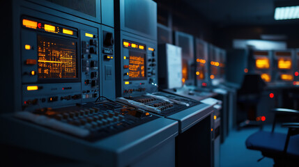 Naklejka premium Advanced control room operations modern facility technology environment industrial setting high-tech concept